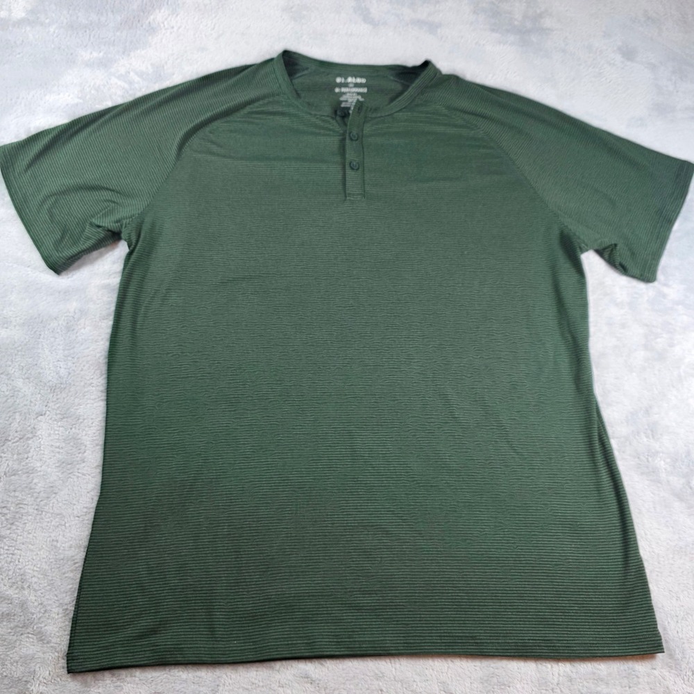 01.ALGO Men XL Green Performance Henley Short Sleeve Striped Quick Dry